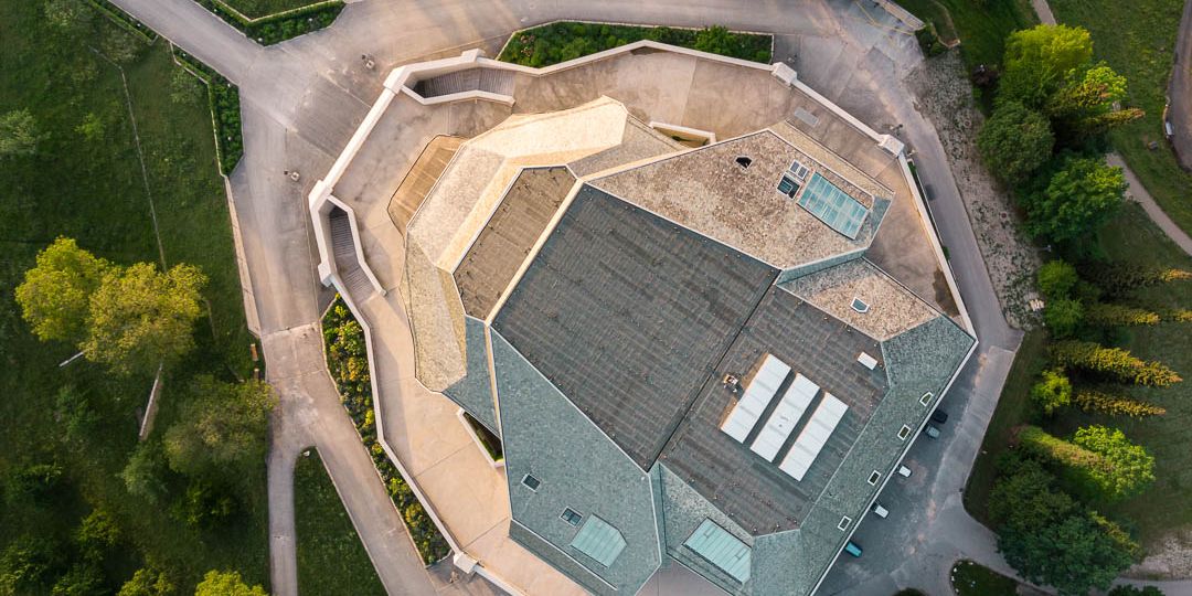 Topdown View on the Goetheanum in Dornach, looking like a spaceship