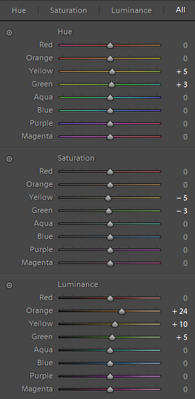 HSL edits in Lightroom