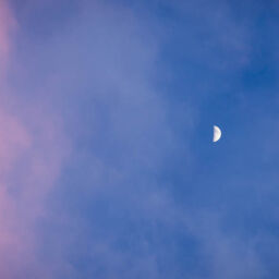 Moon with rose clouds at sunset in Basel