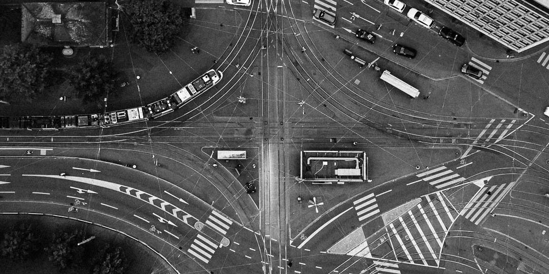 Basel by Air, looking top down on Aeschenplatz