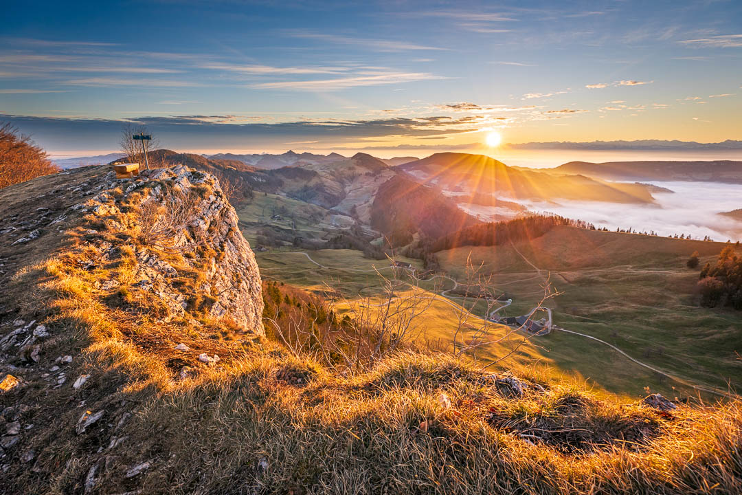 Swiss Landscape Photography: Sunrise over the swiss alps seen from Vogelberg near Passwang