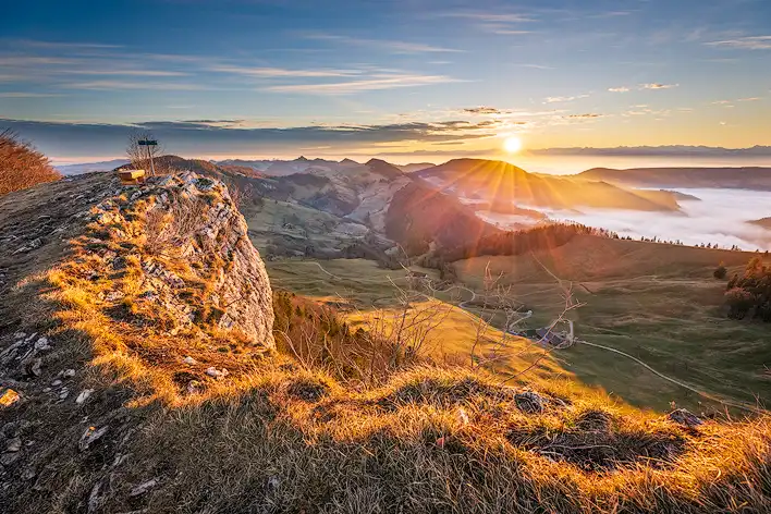 Landscape Photograph showing a Sunrise at Vogelberg (Passwang) in Switzerland
